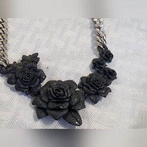 Marc Jacobs Silver and Black Rose Necklace